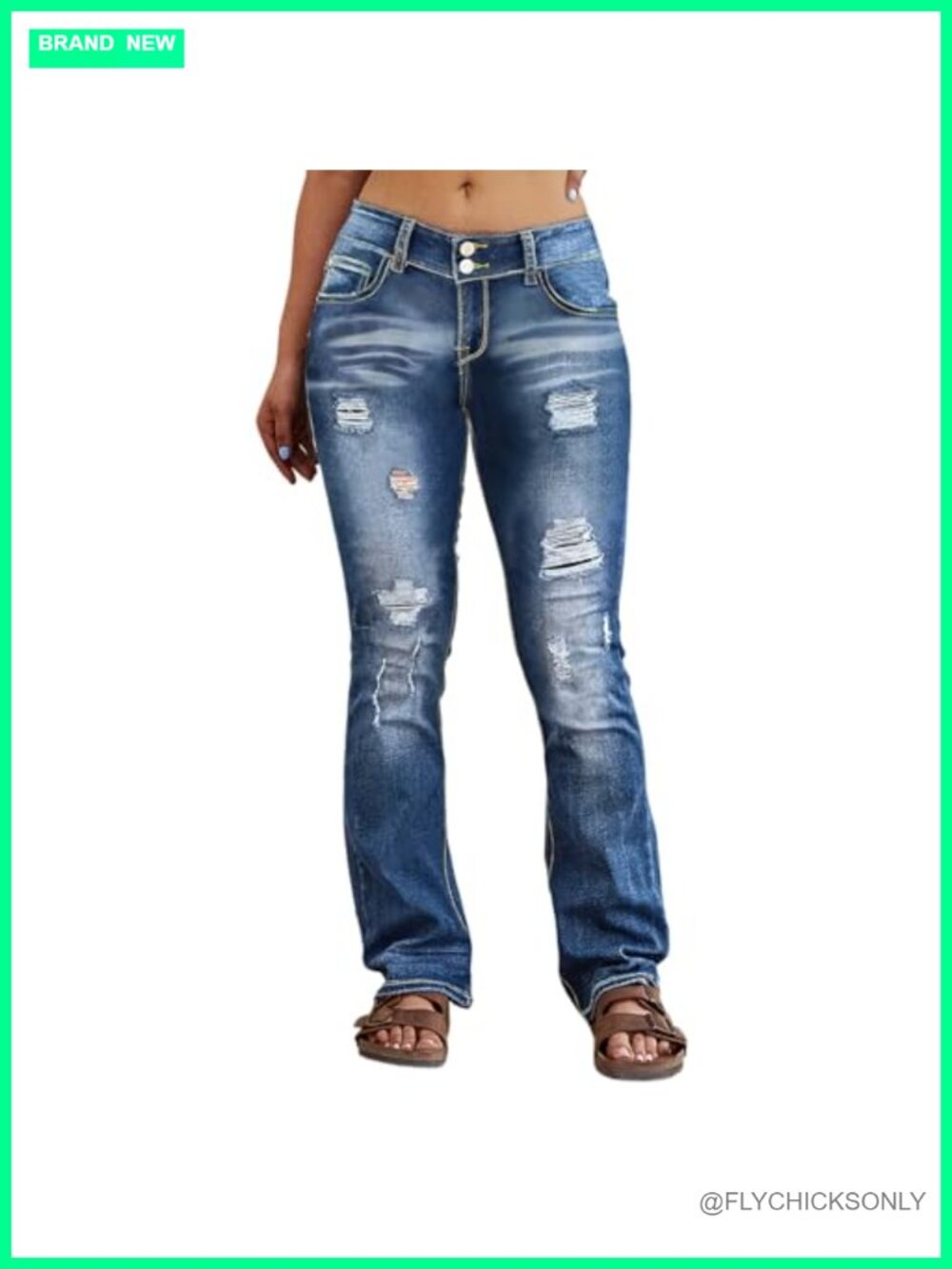 Plus Size Ripped Distressed Bootcut Jeans High Waist Stretch Flare Denim Pants